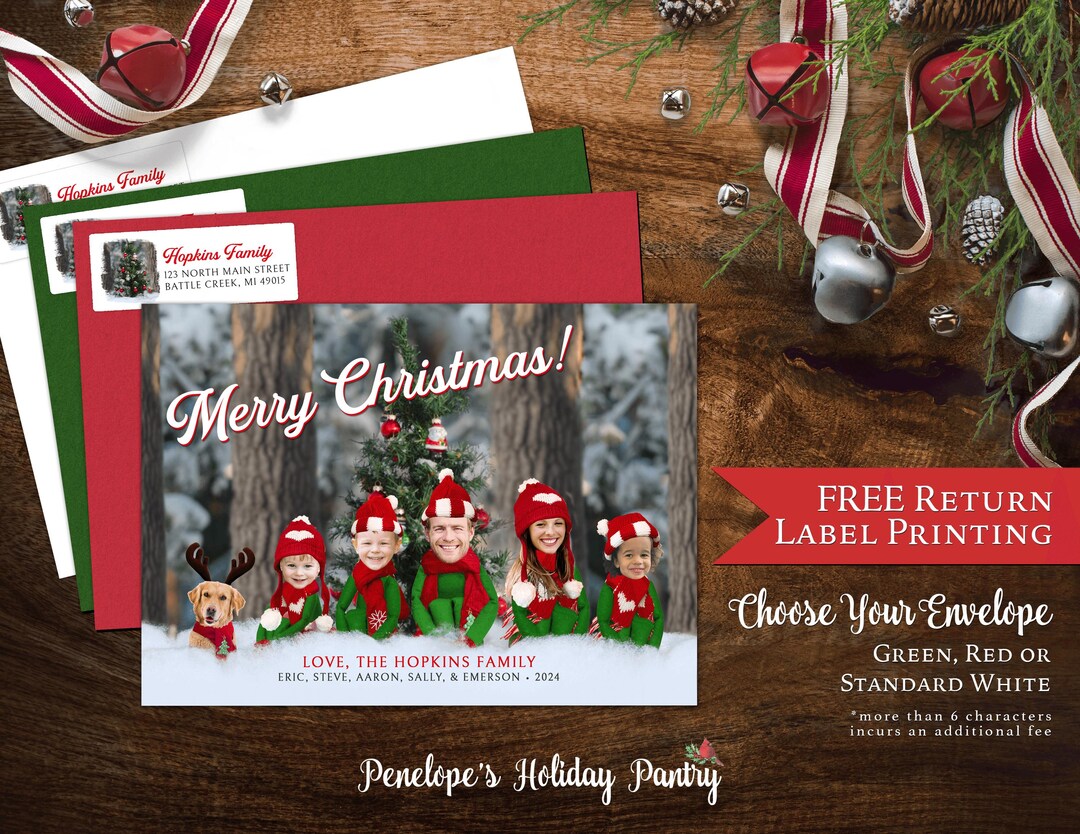 Funny Elf Christmas Family Photo Card Personalized Winter Forest Snow