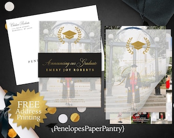 Elegant Vellum and Gold Foil Graduation Announcement Personalized Double Sided Photo Collage Belly Band Class of 2026 Printed Card