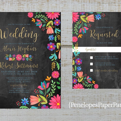Mexican Floral Wedding Invitation Editable Template Fiesta | Etsy