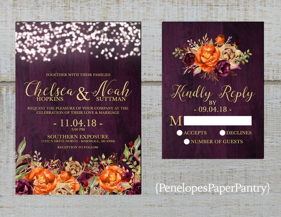 Romantic Plum Floral Fall Wedding Etsy