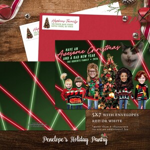 Funny 80s Retro Christmas Family Photo Card Personalized Vintage Holiday Card Ugly Sweater Printed 5x7