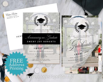 Vellum Graduation Announcement Photo Collage Card Belly Band Personalized Invitation Class of 2026 Printed Cards Envelopes Included