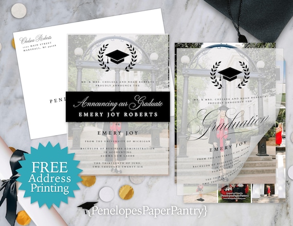 Vellum Graduation Announcement Photo Collage Card Belly Band Personalized Invitation Class of 2026 Printed Cards Envelopes Included