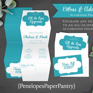 Faire-part de mariage à trois volets imprimé tout-en-un personnalisé avec pli en accordéon Carte postale RSVP détachable Tout modèle avec enveloppe