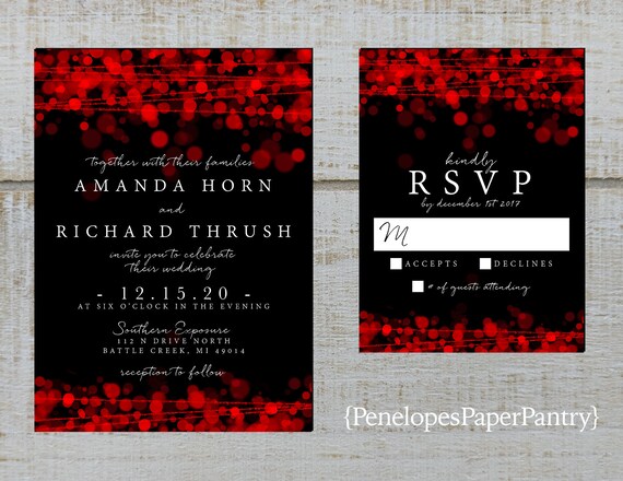 Modern Black And Red Wedding Invitationblackredred Bubble Etsy