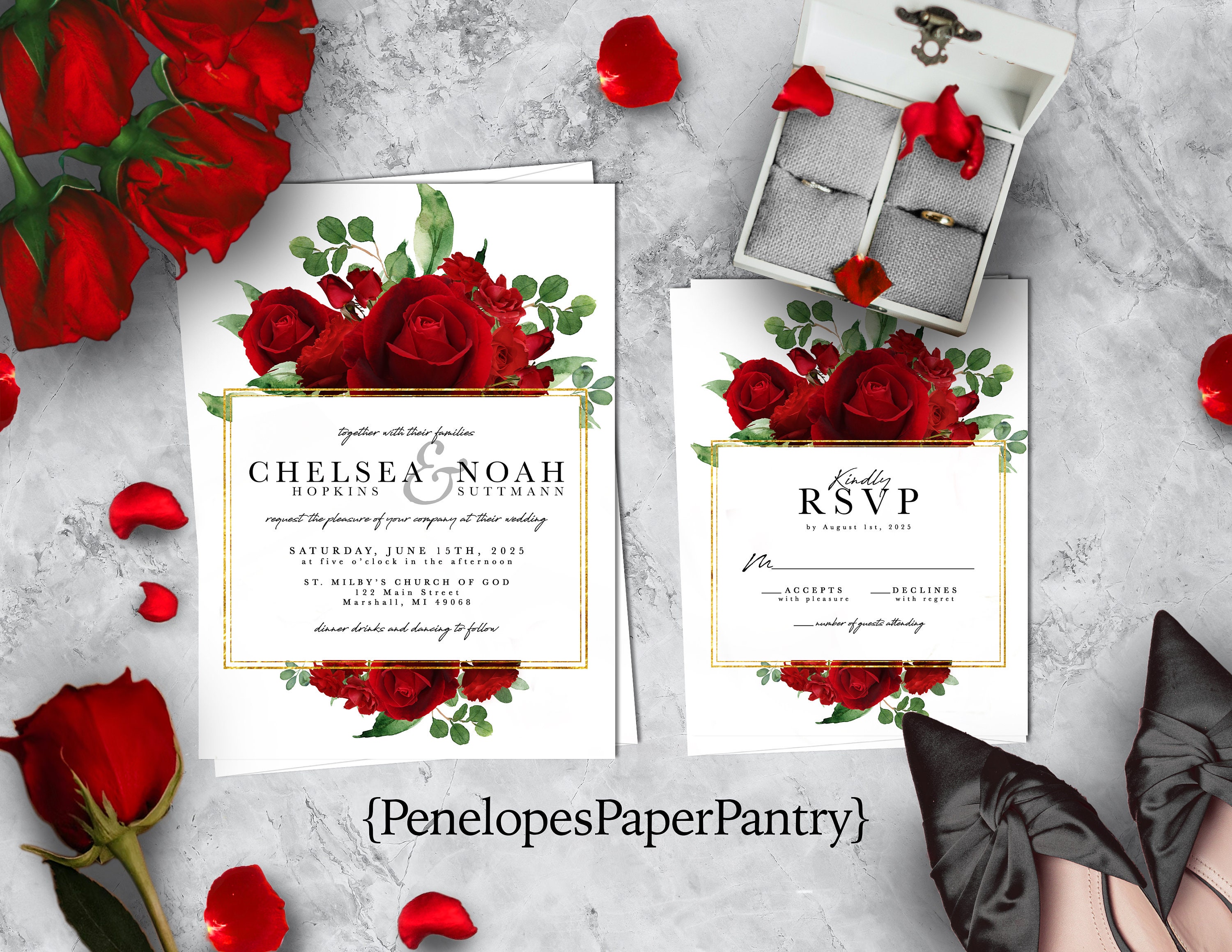 Elegant Red Rose Summer Wedding Invitationred - Etsy