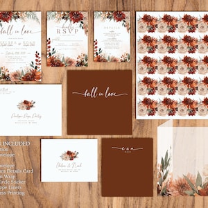 Fall Floral Wedding Invitation Bundle,Fall Wedding Bundle,Invitation Suite,Vellum Envelopment,Sticker,Envelope Liners,Envelope Printing image 2