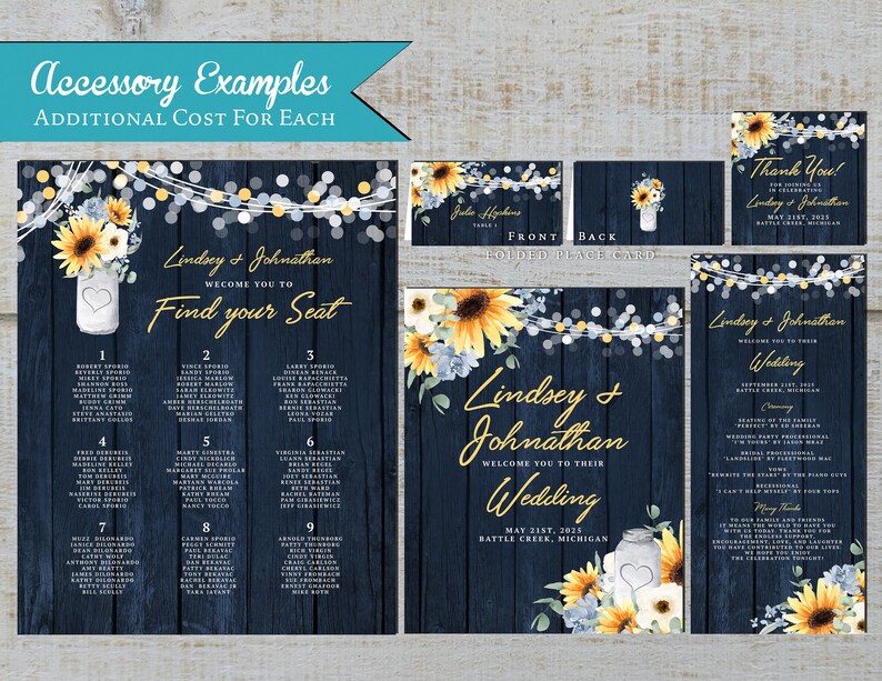 Rustic,Sunflower Wedding Invitation,Sunflower Wedding Invite,Mason Jar Invitation,Sunflowers,Wildflowers,Calligraphy,Fairy Lights,Barn Wood image 3