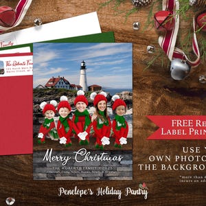Funny Christmas Family Photo Card,Elf Family,Family As Elves,Pets,Use Your Background,Your Photo,Personalize,Return Address Label,Envelope