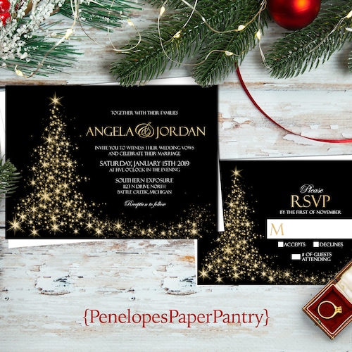 Elegant Black and Gold Christmas Wedding Invitationgold - Etsy Ireland