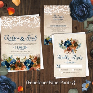 Rustic,Turquoise,Burnt Orange,Floral,Fall Wedding Invitation,Fall Wedding Invite,Fairy Lights,Parchment,Personalize,Printed Invitation