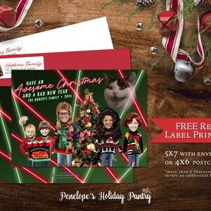 Funny 80s Retro Christmas Family Photo Card Personalized Vintage Holiday Card Ugly Sweater Printed image 1