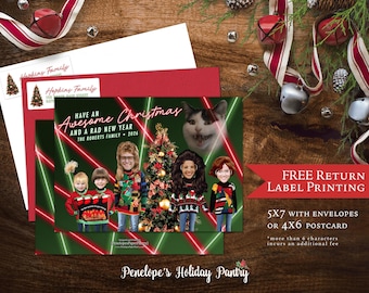 Funny 80s Retro Christmas Family Photo Card Personalized Vintage Holiday Card Ugly Sweater Printed