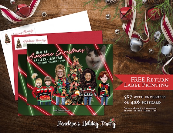 Funny 80s Retro Christmas Family Photo Card Personalized Vintage Holiday Card Ugly Sweater Printed