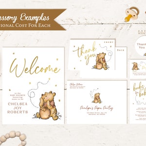 Winnie The Pooh Baby Shower Invitation Gender Neutral Pooh Bear Honey Pot Bees Gold Foil Print Personalize Printed Invitation Envelope image 2