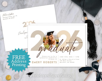 Class of 2026 Graduation Photo Invitation – Personalized Announcement with Envelope Included