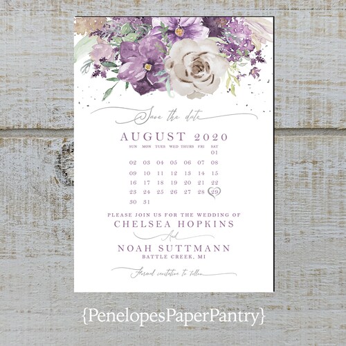 100 Personalized Custom Purple Vine Floral Bridal Wedding Save The Date Cards 