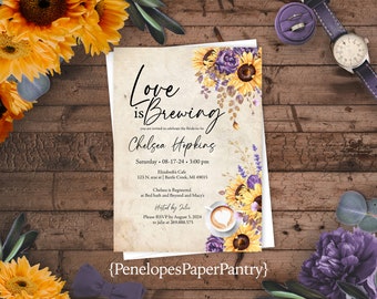 Sunflower Bridal Shower Invitation,Sunflower Bridal Shower Invites,Rustic Shower Invite,Calligraphy,Parchment,Envelope Included,Personalize