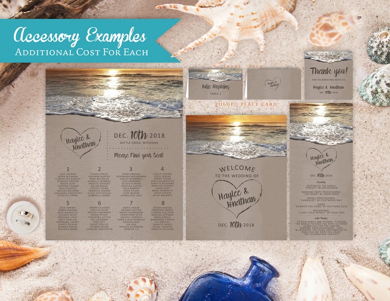 Sunset Beach Wedding Invitation,Beach Wedding Invitation,Romantic,Heart in the Sand,Destination Wedding,Tropical Wedding,Envelope Included image 3