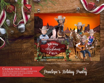Funny Family Christmas Photo Card,Cowboys,Horses,Wild West Theme,Personalized,Matching Back Print,Return Address Label,Envelope Included