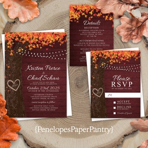 Rustic Burgundy Fall Wedding Invitation Personalized Barn Wood Oak ...
