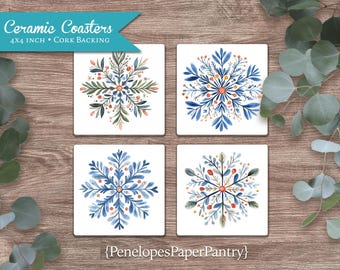 Scandinavian Snowflake Ceramic Coaster Set