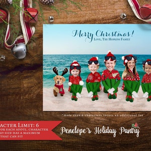 Funny Christmas Photo Card,Group Photo Card,Elves On The Beach,Hawaiian Shirt,Sunglasses,Personalize,Return Address Label,Envelope