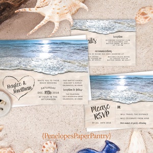 Romantic Beach Wedding Invitation,Personalized,Beach Wedding Invite,Hawaii Wedding,Heart in the Sand,Printed Invitation,Envelope Included