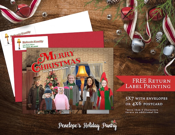 Funny A Christmas Story Family Photo Card Ralphie Pink Bunny Pajamas Leg Lamp Design
