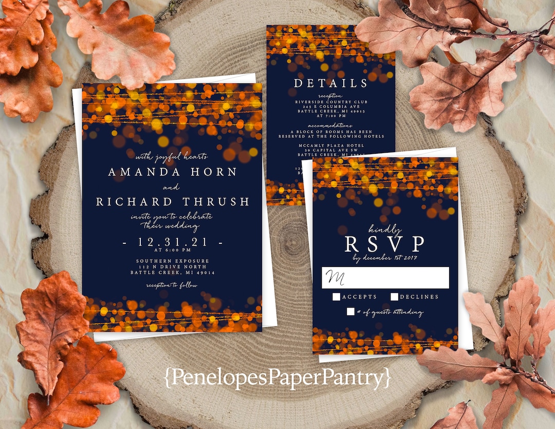 Modern Navy Fall Wedding Invitation Personalized Burnt Orange