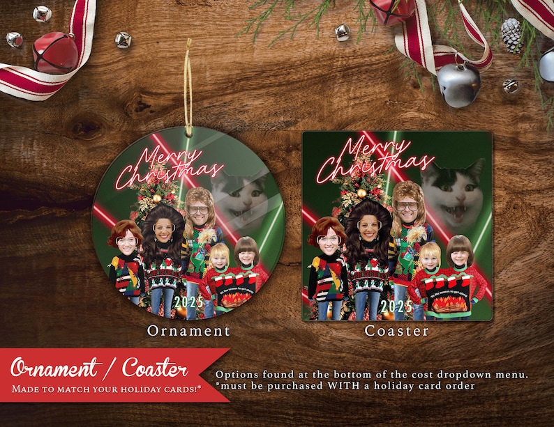 Funny 80s Retro Christmas Family Photo Card Personalized Vintage Holiday Card Ugly Sweater Printed image 6