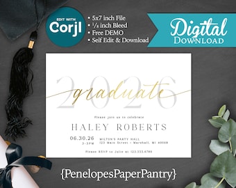 Digital Graduation Announcement Party Invitation Class of 2026 Instant Download Template Social Media Paperless Post Evite Unisex Editable