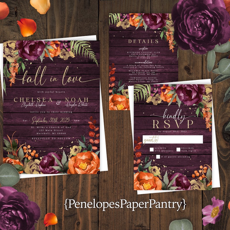 Plum Orange Wedding Invitation - Etsy
