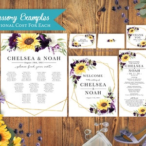 Elegant Sunflower Geometric Frame Summer Wedding Invitation,Sunflowers,Purple Calla Lilly,Gold Print,Shimmery,Printed Invitation,Wedding Set image 3