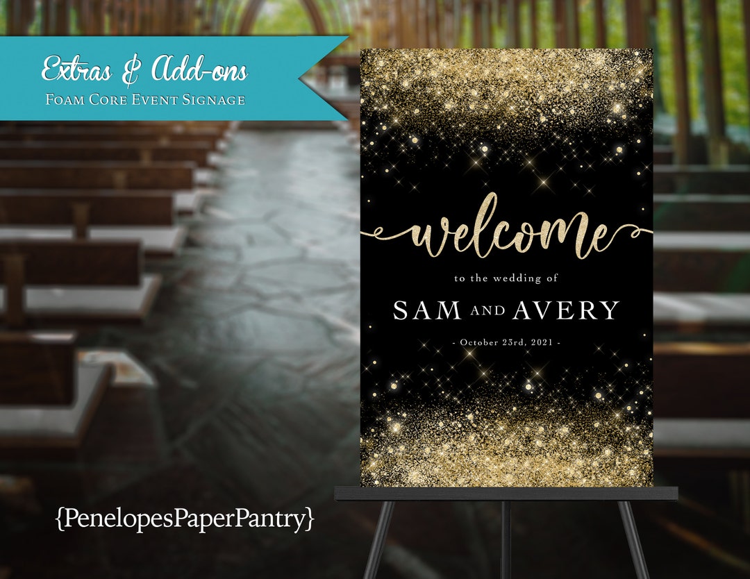 Wedding Welcome Sign,black and Gold,custom Welcome Sign,gold Glitter ...