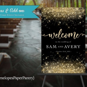 Wedding Welcome Sign,Black and Gold,Custom Welcome Sign,Gold Glitter Print,Personalized Sign,Printed Foam Core Sign,Elegant Welcome Sign