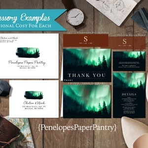 Personalized Northern Lights Wedding Invitation,Northern Lights Theme Wedding Invite,Emerald Green,Winter Wedding,Starry Sky,Shimmery Invite image 2