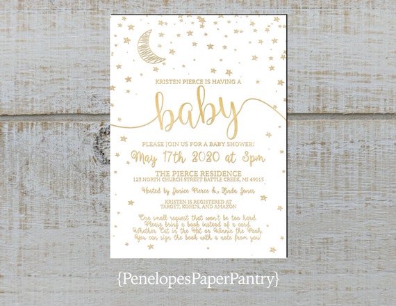 Moon And Stars Gender Neutral Baby Shower Invitationgold Etsy