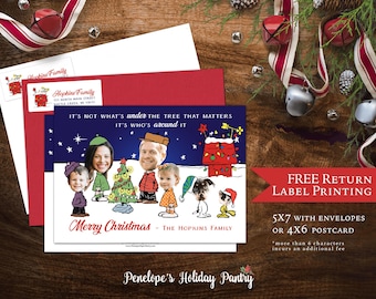 Peanuts Christmas Photo Card, Funny Charlie Brown Family Holiday Card, Personalized and Printed