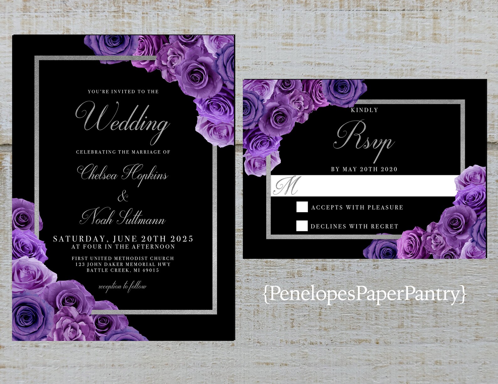 Elegant Black and Purple Wedding InvitationPurple RosesBlack | Etsy
