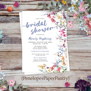 Bright Wildflower Bridal Shower Invitation,Wildflower Bridal Shower Invite,Summer Shower,Personalize,Printed Invitation,Envelope Included