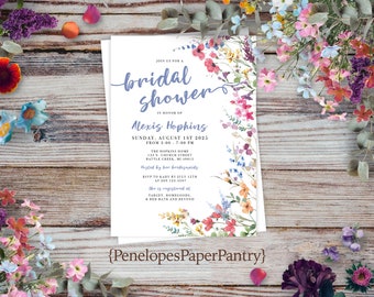 Bright Wildflower Bridal Shower Invitation,Wildflower Bridal Shower Invite,Summer Shower,Personalize,Printed Invitation,Envelope Included