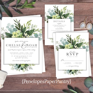 Elegant,Greenery Wedding Invitation,Botanical Wedding Invite,Eucalyptus,Greenery Wedding Invite,Personalize,Envelope Included,Printed Invite