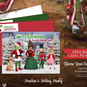 Funny Grinch Christmas Family Photo Card Personalized Whoville Cindy Lou Who Printed Cards Envelope Included Back Print Funny Photo Card