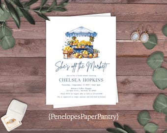 She's Off The Market Bridal Shower Invitation Lemons Personalized Custom Text Printed Invitations