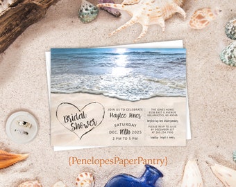 Beach Shower Invite,Beach Bridal Shower,Beach Theme Bridal Shower Invite,Couples Shower,Personalized,Printed Invitation,Envelopes Included