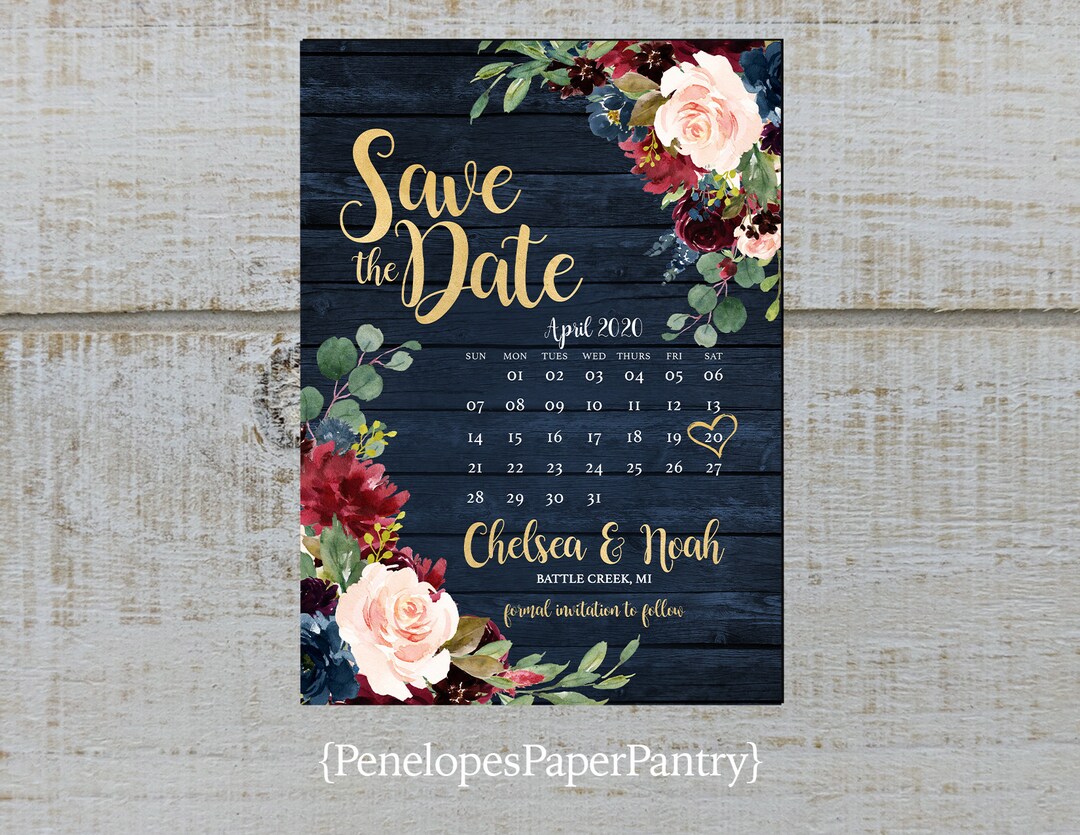 Elegant Rustic Navy Floral Fall Wedding Save the Date - Etsy