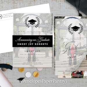 Elegant Vellum Graduation Announcement Photo Collage Card Belly Band Personalized Invitation Class of 2025 Printed Cards Envelopes Included