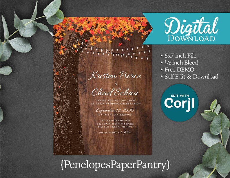 Rustic Fall Wedding Invitation Digital Template Instant Download Barn ...