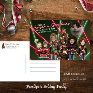 Funny 80s Retro Christmas Family Photo Card Personalized Vintage Holiday Card Ugly Sweater Printed 4x6